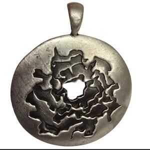 Brutalist Pendant Round Silver Tone Metal